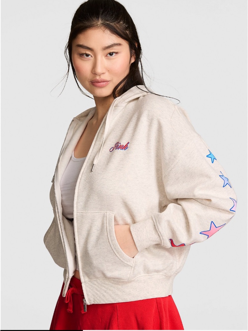 ✨VS Pink Campus Fleece full-zip hoodie jacket sweatshirt sz XL NWT